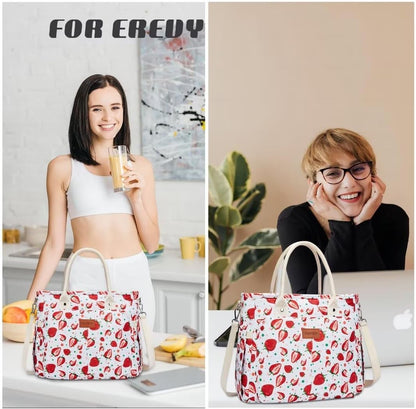 Lunch Bag for Women, Insulated Lunch Box for Work, Large Leakproof Cooler Purse with Side Pockets & Removable Shoulder Strap Women's Lunch Tote Bag for Picnic Work Beach Cute Lunch Bags (Heart)