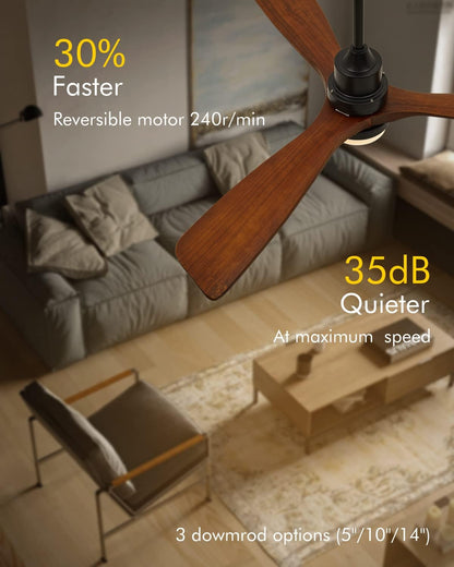 Chriari Ceiling Fans with Lights, 3 Wood Fan Blades, 52" Black Classical Style Fan with Remote Control, Noiseless Reversible DC Motor for Bedroom/Living Room/Study/Porch