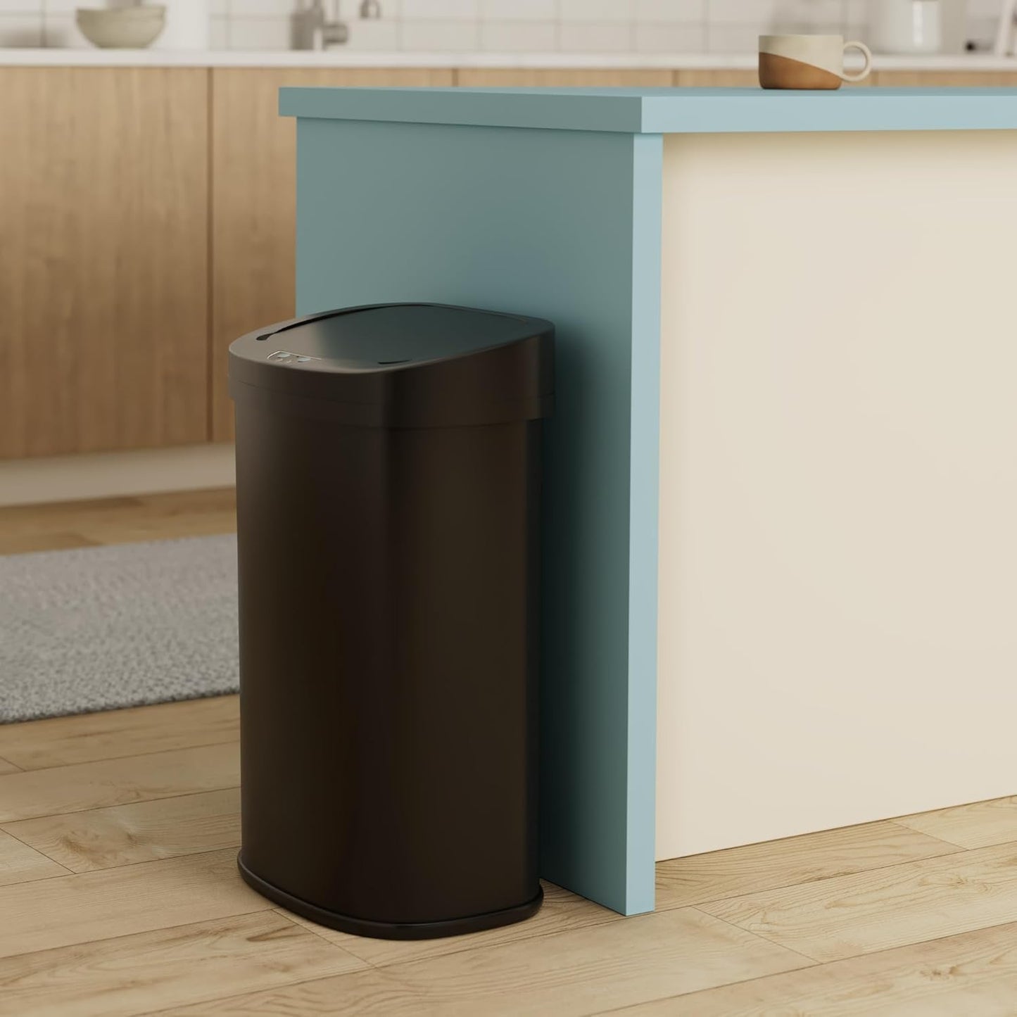 13 Gallon 50 Liter Garbage Can Kitchen Trash Can with Lid Automatic Sensor Touch Free Stainless Steel Waste Bin for Bathroom Bedroom Home Office,Black