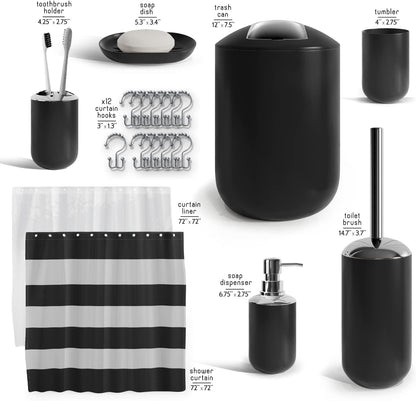 Clara Clark Bathroom Set - Gray Bathroom Accessories Set, Bathroom Sets with Shower Curtain and Rugs, 23PC Shower Curtain Set with Liner, Soap Dispenser, Soap Dish, Toilet Brush Holder, and Trash Can