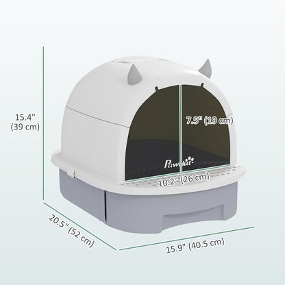 PawHut Cat Litter Box with Lid, Drawer Style Enclosed Kitty Litter Box with Front Door Flap, Scoop, Handle, Easy Clean, Cat Litter Tray for Small and Medium Cats, Green