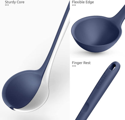 13 inch Silicone Soup Ladle: U-Taste 600ºF Heat Resistant 4 oz Large Non-Stick Seamless Rubber Kitchen Deep Serving Spoon with Non-Slip Solid Long Handle for Cooking Sauce/Stews/Gravies/Chili(Purple)
