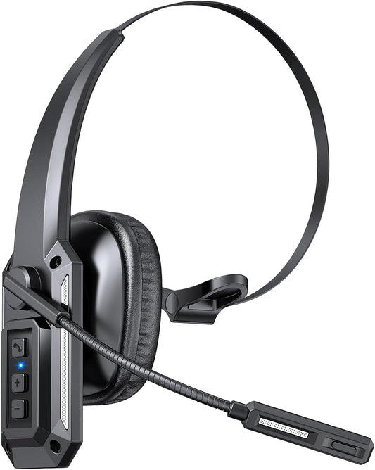 Bluetooth Headset, Trucker Bluetooth Headset with Noise Cancelling Microphone & Mute Button, 60Hrs Working Time, Wireless On Ear Headphones with Mic for Work/Cellphone/Laptop/Office - Black