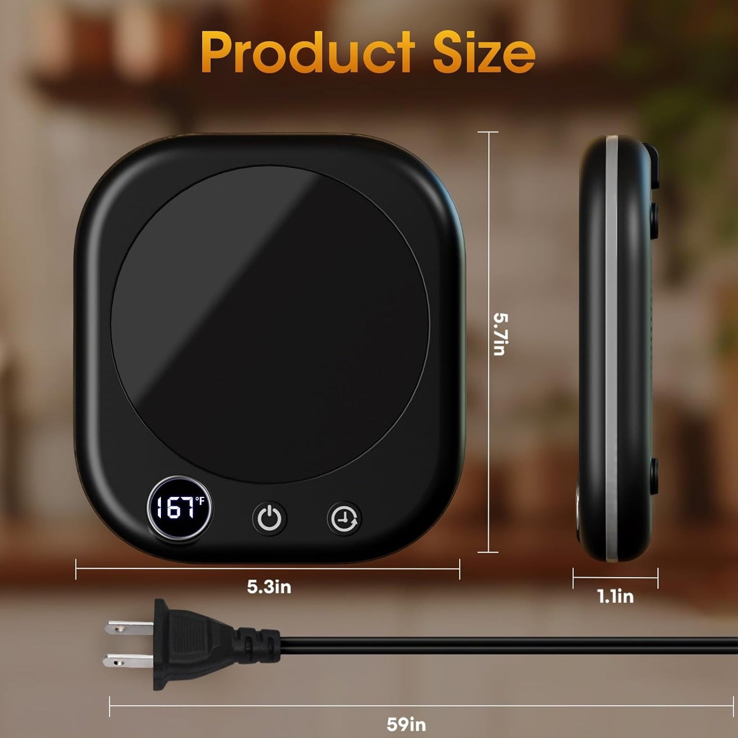 Coffee Cup Warmer Mug Warmer for Desk, New Upgrade Coffee Warmer with LED Light, 3 Temperature Control and 1-12H Timer Smart Mug Warmer for Heating Coffee Milk Tea Beverage and Hot Chocolate（Black）