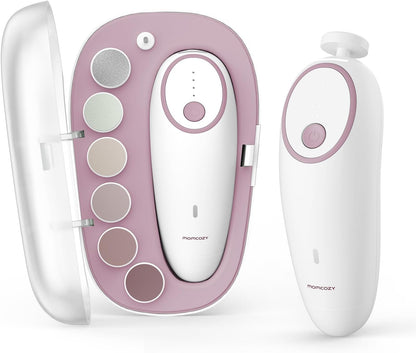 Momcozy Baby Nail File Electric, Gentle Baby Nail Trimmer Electric, Baby Nail Clipper with Night Light, 7 Grinding Head Replacement Pads, Green