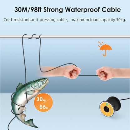 Eyoyo Underwater Fishing Camera Video Fish Finder - 7" Monitor, 1000TVL Camera With 12 White Lights, 30m Cable for Sea/River/Ice Fishing