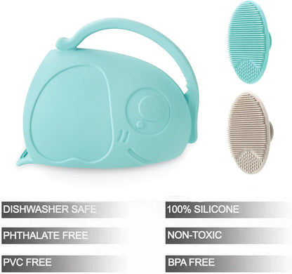 PandaEar Baby Bath Rinse Cup, Silicone Baby Shampoo Rinse Cup with 2 Baby Bath Sponge and 2 Cradle Cap Brush for Infants, Toddler Body Bath Essentials