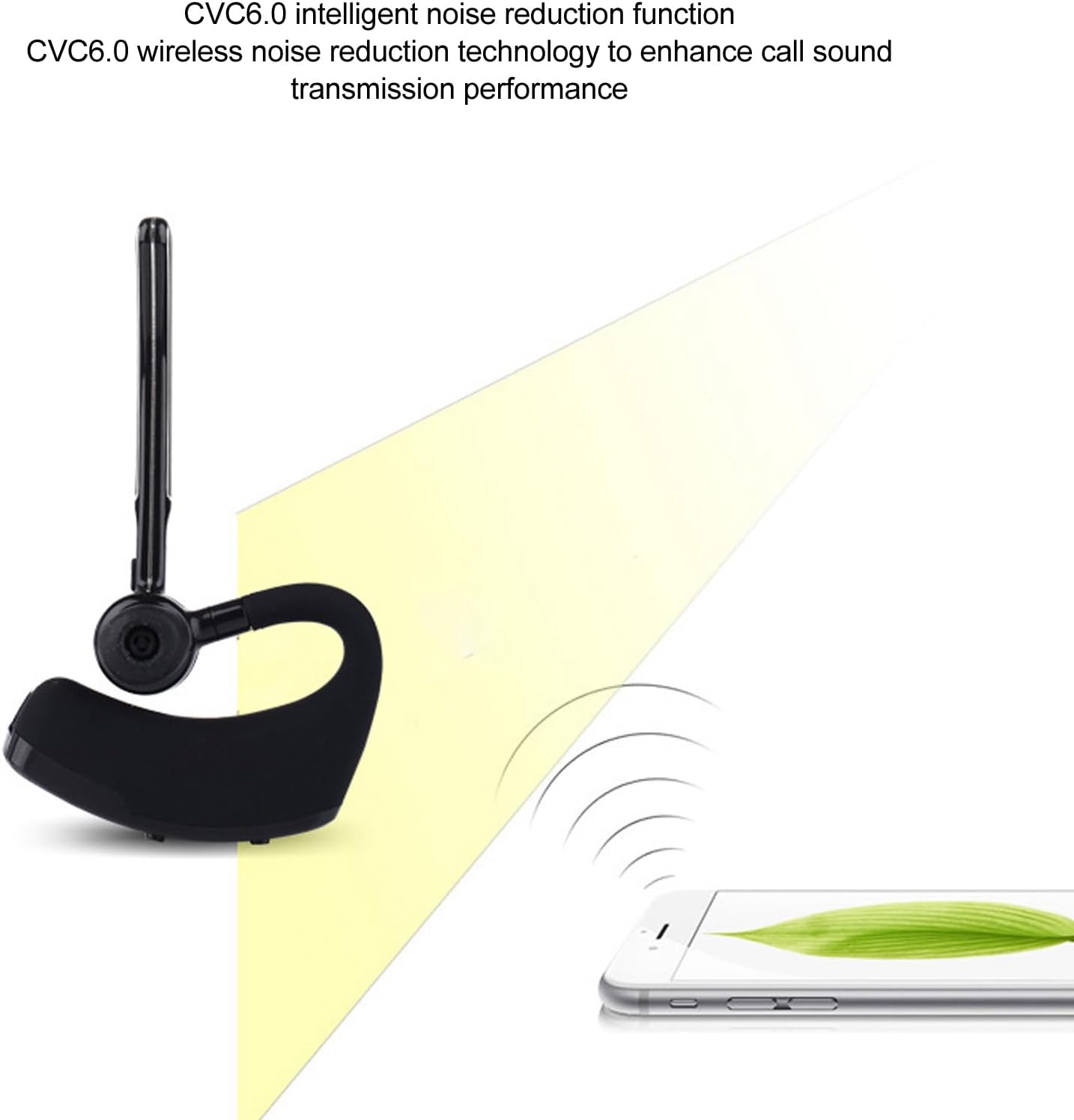 BT Earpiece, Cordless Handsfree Headset with Microphone, Noise Cancelling Single Ear Headset, Driving BT Headset for Phone Business Office Cell Phone