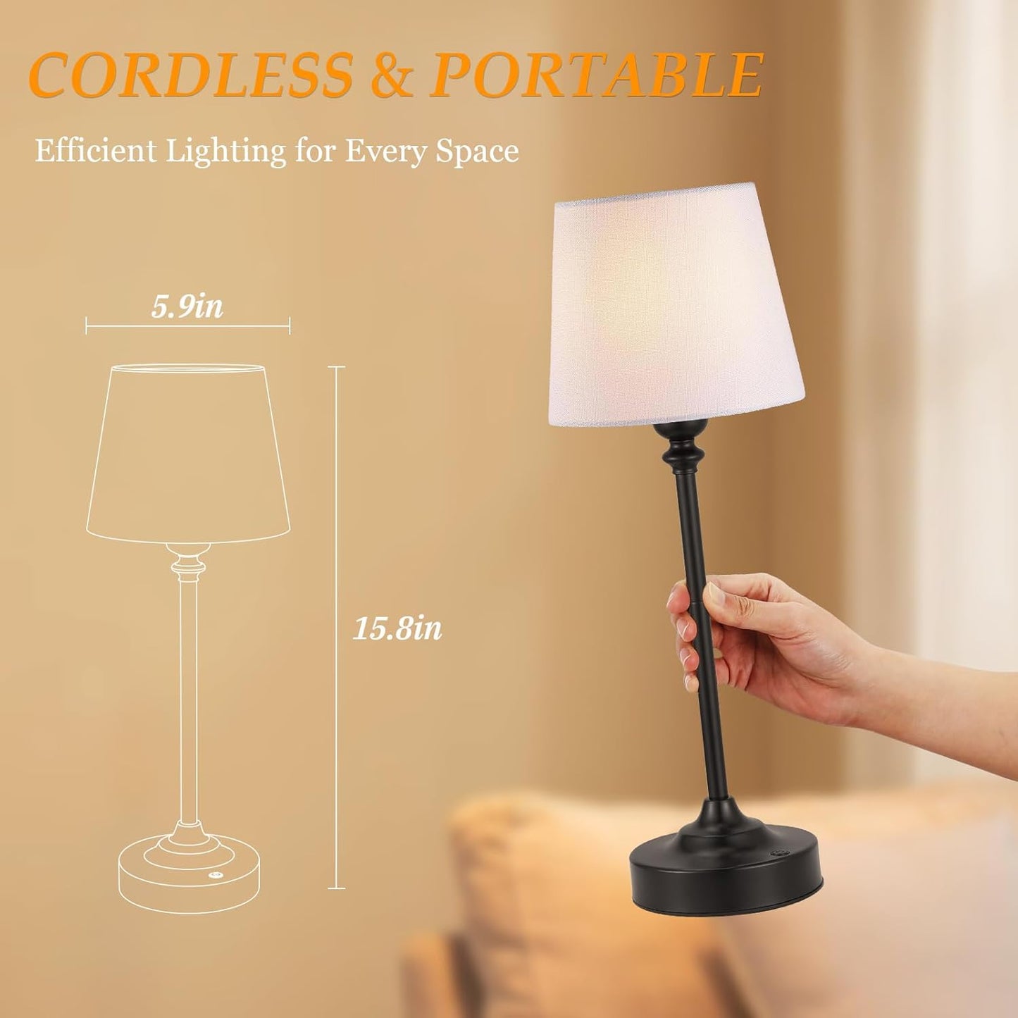 Rechargeable Cordless Table Lamp: 3000k Stepless Dimming, 1 Pack Brass 4000mAh Battery Operated Wireless Touch Lamp for Dining Table, Counter, Living Room, Bedroom