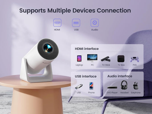 [270°Adjustable Stand] Mini Projector with 5G WiFi and Bluetooth, WiMiUS S27 Portable Projector 1080P, 200" Screen Bluetooth Projector, Auto Keystone Outdoor Projector for Phone/TV Stick/HDMI/PS5