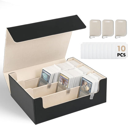 ZLCA Card Storage Box for MTG PTCG, Commander Deck Box Holds 3000+ Cards, Card Storage Case with 4 Stoppers, Card Organizer for TCG Sport Cards (Black)