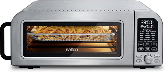 Salton Pizzadesso – 800°F/430°C Pizza Oven & Air Fryer Combo | 15-in-1 Toaster Oven w/Cast Iron Stone | Cooks Pizza, Steak, Wings & More | Stainless Steel | 18L | Includes Pizza Peel Accessory