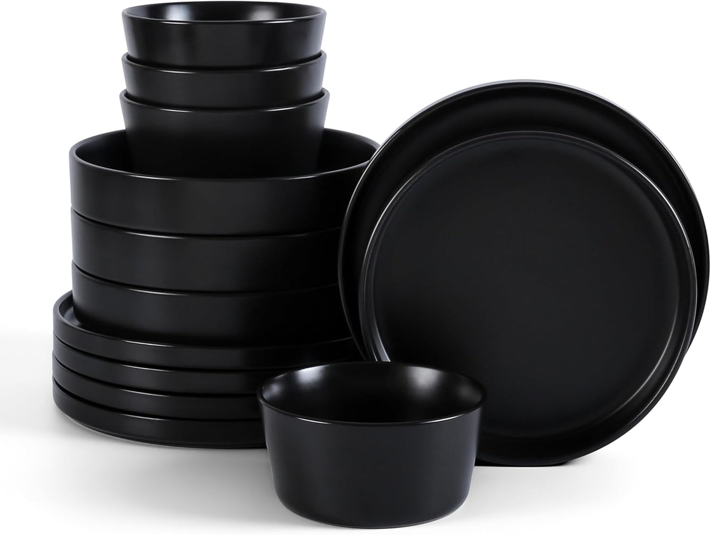 Stone Lain Celina Stoneware 12-Piece Dinnerware Set, Cereal and Pasta Bowls, Black