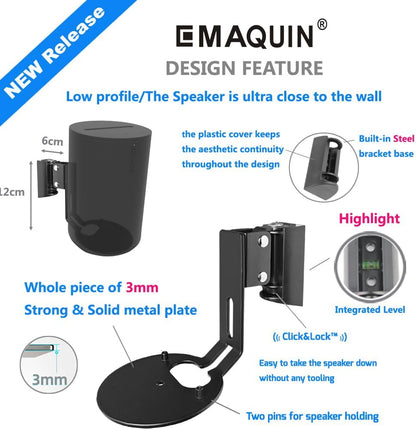 EMAQUIN Wall Mount Bracket for Sonos Era 100 Speaker (Swivel and Tilt,Sturdy Metal,Enduring Paint Finish,Easy to intall,Compatible with Sonos Era 100,Single pc,Black)
