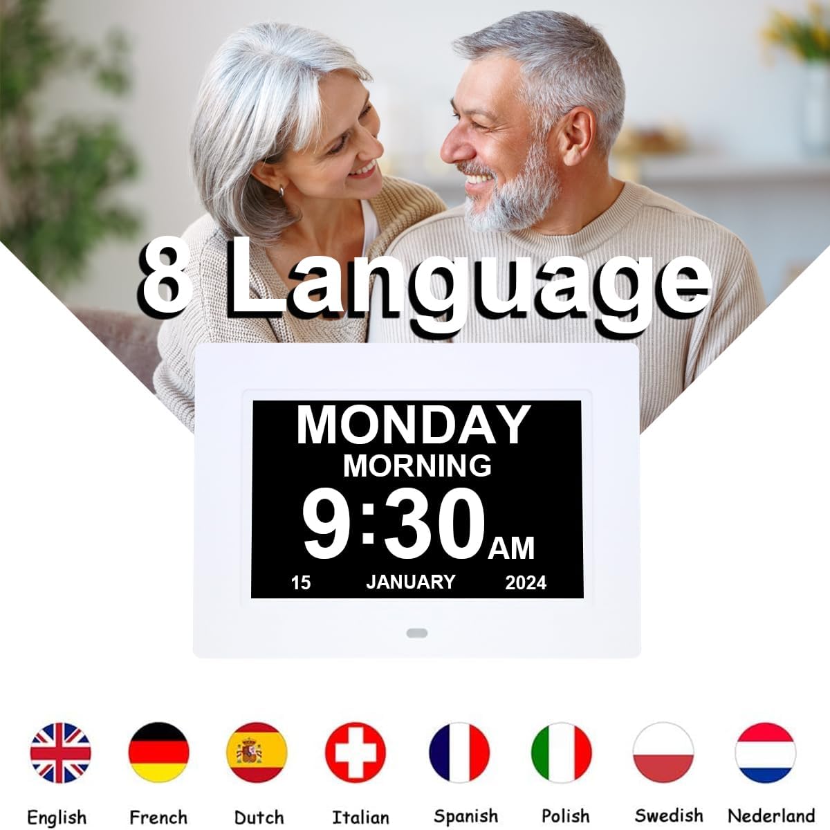 [2025 Newest] Digital Day Calendar Clocks 3 Medicine Reminders Extra Large 8 Inch Non-Abbreviated Day Date Month Dementia Senior Clock for Eldarly Memory Loss Vision Impaired Clock