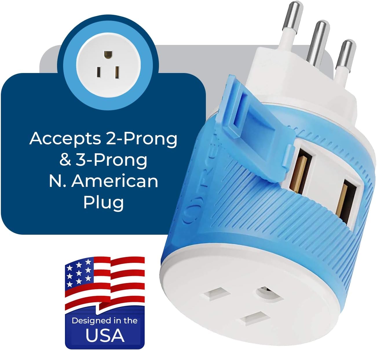 OREI South Africa, Botswana, Namibia Travel Plug Adapter with Dual USB - USA Input - Type M (U2U-10L), Will work with Cell Phones, Camera, Laptop, Tablets, iPad, iPhone