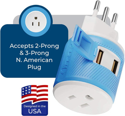 OREI South Africa, Botswana, Namibia Travel Plug Adapter with Dual USB - USA Input - Type M (U2U-10L), Will work with Cell Phones, Camera, Laptop, Tablets, iPad, iPhone