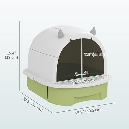 PawHut Cat Litter Box with Lid, Drawer Style Enclosed Kitty Litter Box with Front Door Flap, Scoop, Handle, Easy Clean, Cat Litter Tray for Small and Medium Cats, Green