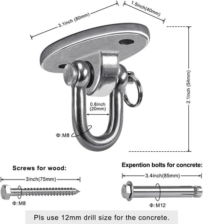 SELEWARE 2 Pack 2000 lb Capacity Stainless Steel 180° Swing Hangers Heavy Duty Swing Hooks for Concrete Ceiling Wooden Hanging Hardware for Por Porch Playground Hammock Gym Swing Sets