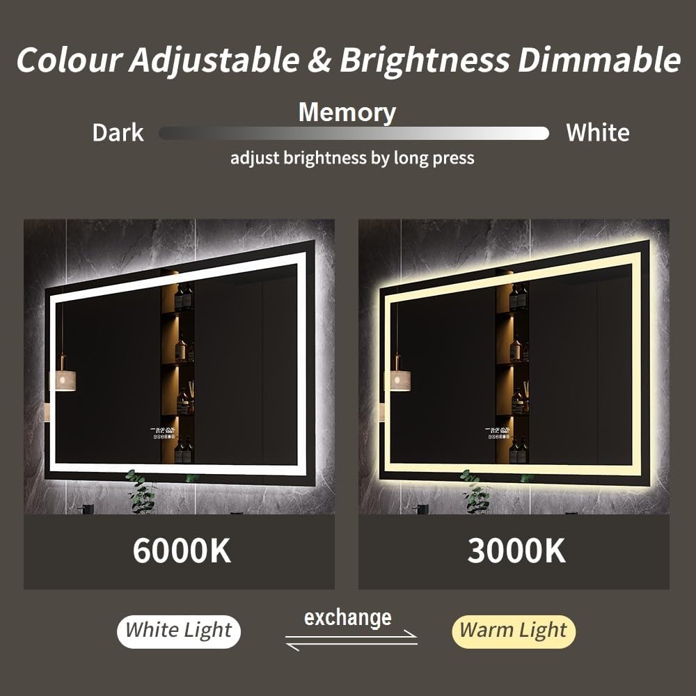 Gesipor 40"x32" Bathroom LED Mirror with Wireless Speaker Wall Switch - Lighted Vanity Mirrors for Bathroom Wall Mounted Backlit, Dimmable Light 3000K/6000K Anti-Fog Makeup Smart Mirror (Horizontal)