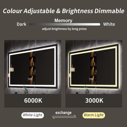 Gesipor 40"x32" Bathroom LED Mirror with Wireless Speaker Wall Switch - Lighted Vanity Mirrors for Bathroom Wall Mounted Backlit, Dimmable Light 3000K/6000K Anti-Fog Makeup Smart Mirror (Horizontal)
