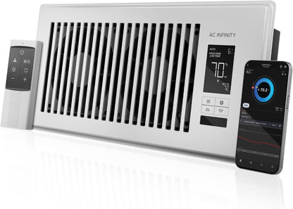 AC Infinity AIRTAP T4 White, Register Booster Fan for 4” x 10” Vents, Thermostat Control Improves Heating & Cooling, Quiet 10-Speed Remote Control & Bluetooth App. ONLY FITS 4” x 10” Duct Openings