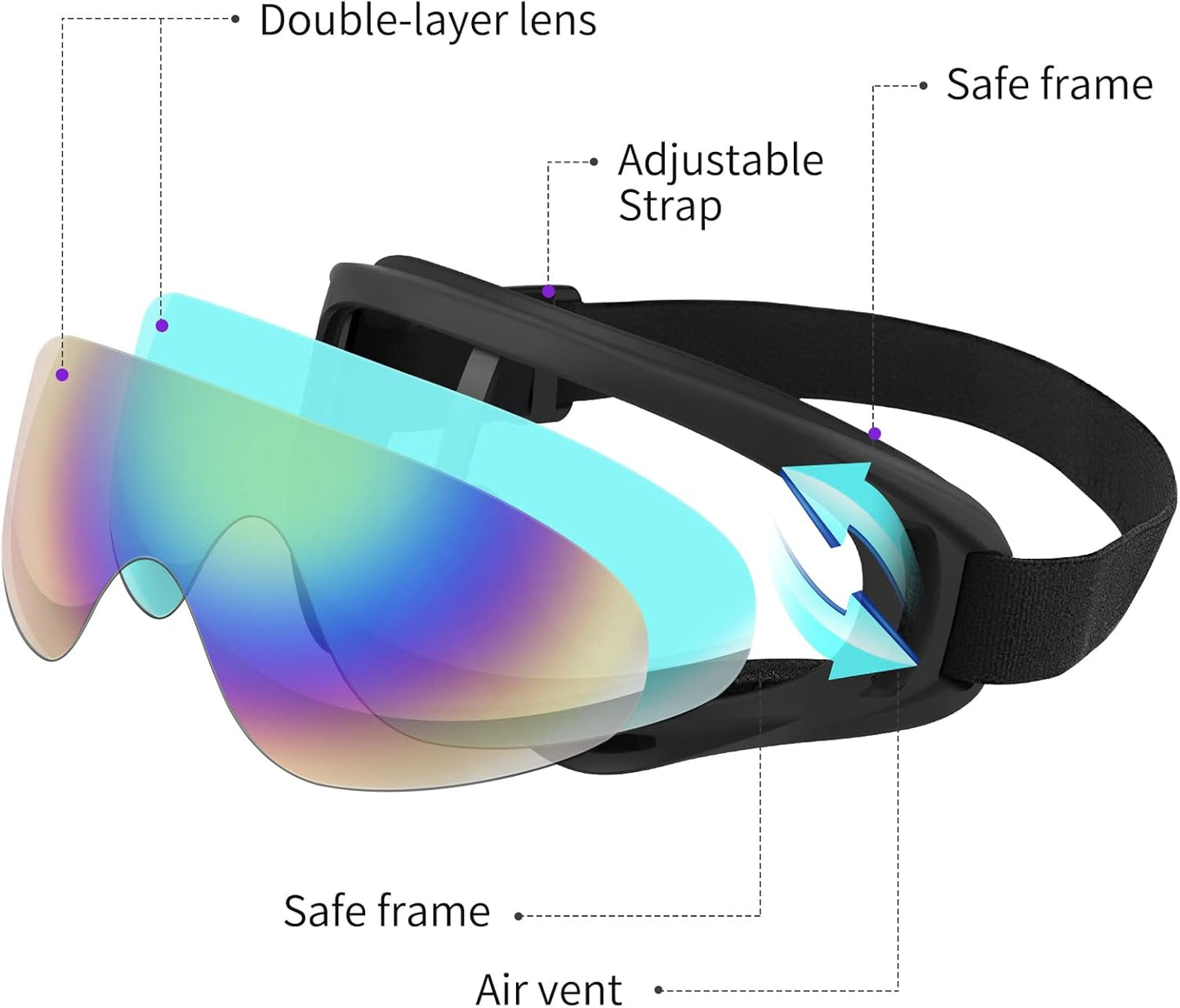 Vatefery 4-Pack Motorcycle goggles for Youth kids Men Women, Dirt Bike Riding Goggles ATV Motocross Ski goggles Fit Helmet