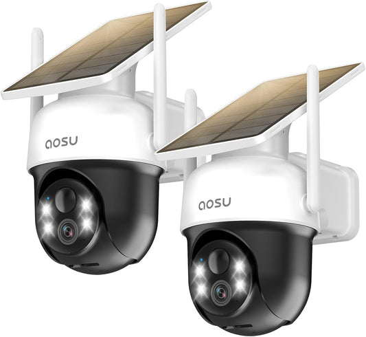AOSU Solar Camera Outdoor Wireless - 100% Wire-Free Outdoor Security Camera Wireless with Fixed Solar Panel,360° Panoramic View, Human Auto Tracking, 2K Color Night Vision