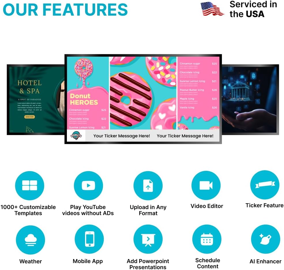 EZ-AD TV Digital Signage Player, Digital Signage 4k Player Kit, Auto-Post Content, Cloud-Controlled, Add Your PowerPoint Presentation, Free Plan & Mobile App, Thousands of Templates