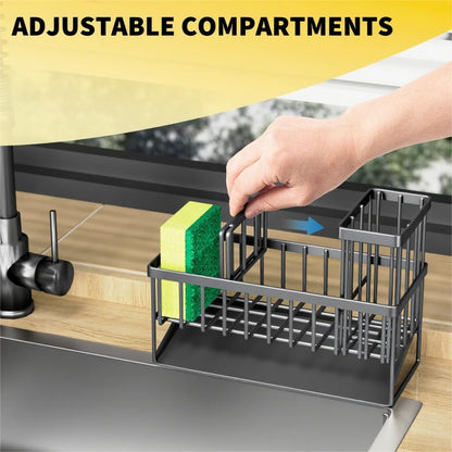 Cisily Kitchen Sink Caddy Organzier with High Brush Holder, Sponge Holder for Sink, 304 Rustproof Stainless, Kitchen Countertop Soap Dispenser Organizer, Kitchen Decor and Accessories (Black)