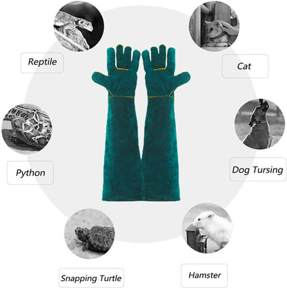 Animal Handling Gloves Bite Proof, 60cm/ 23.6In Scratch Resistant Leather Gloves for Grabbing/Grooming/Handling Dog Cat Bird Snake Parrot Lizard Reptile - Protection Pet Gloves