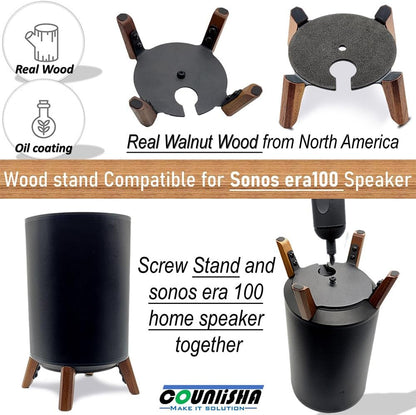 Real Wood Stand Compatible for Sonos Era 100 Speaker,Tripod Desk Mount for Better Speaker Sound, Stable Sturdy Wooden Holder for era100 Alexa Enabled Smart Speaker (Walnut)