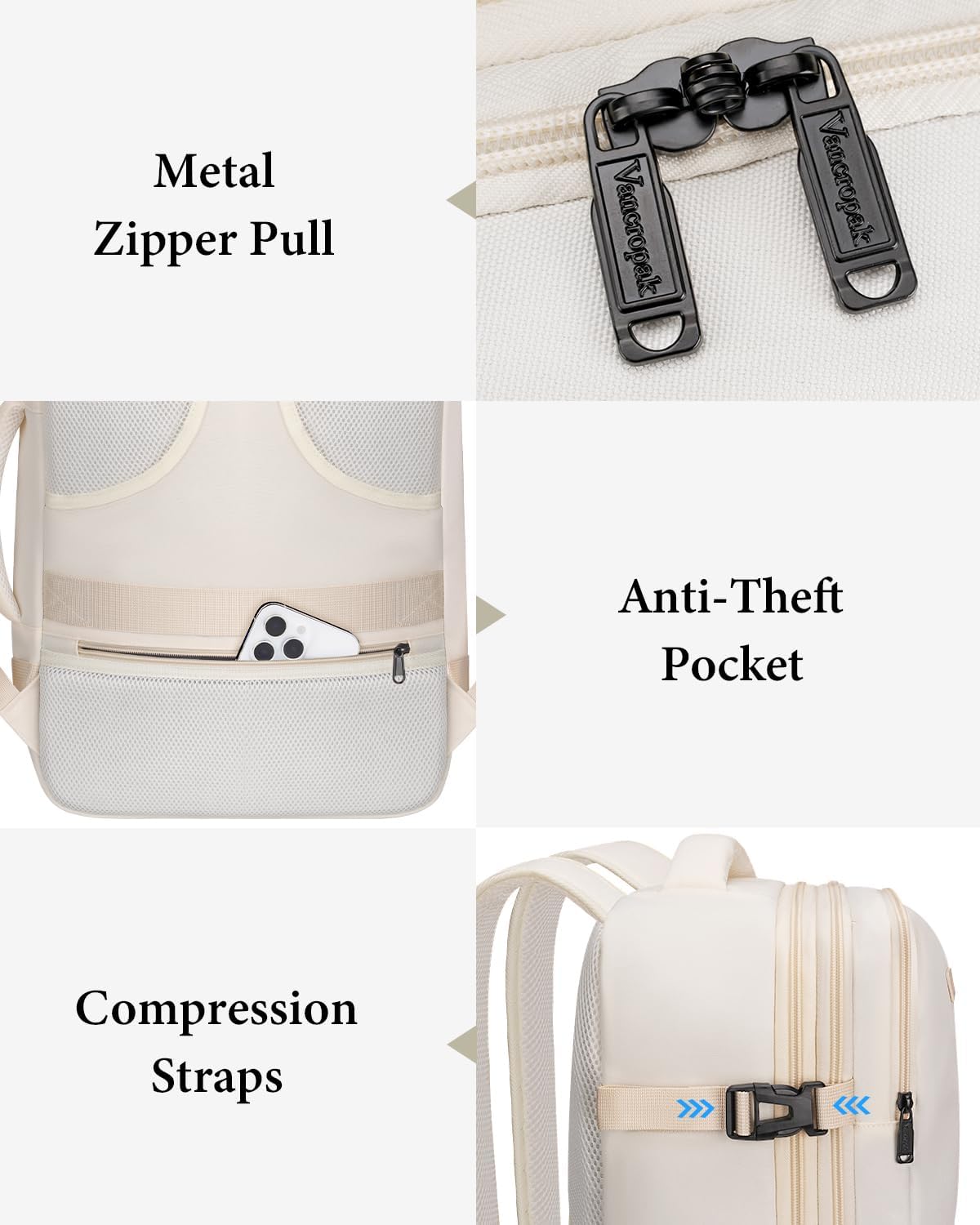 Vancropak Carry on Backpack, Airline Approved 45L Travel Backpack with 3 Packing Cubes