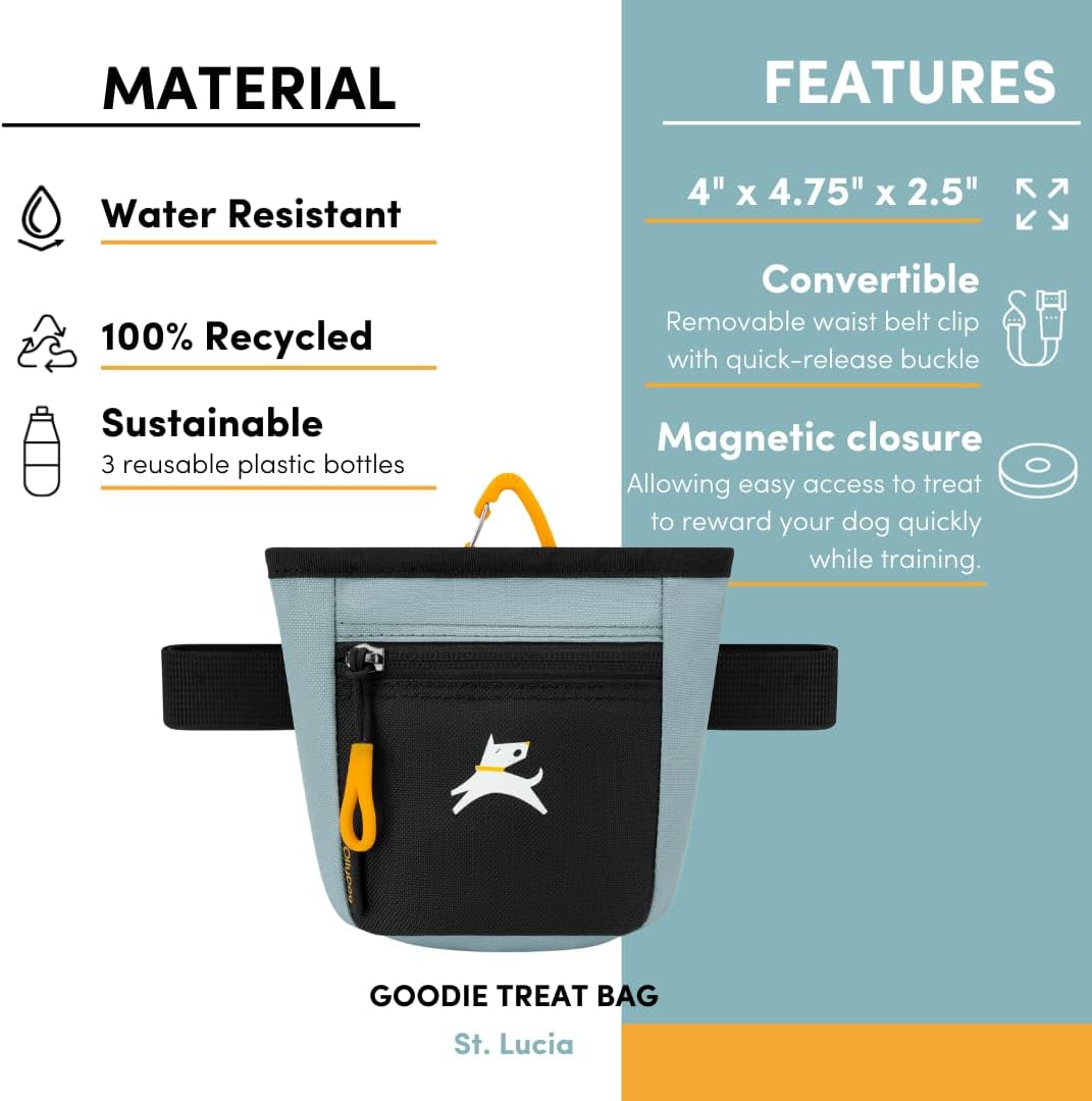 OllyDog Goodie Treat Bag, Dog Treat Pouch, Waist Belt Clip for Hands-Free Training, Magnetic Closure, Dog Training and Behavior Aids, Three Ways to Wear (Abbey Stone)