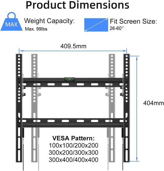 Suptek Tilt TV Wall Mount Bracket for Most 26-60 inch LED, LCD and Plasma TV, Mount with Max 400x400mm VESA and 99lbs Loading Capacity, Fits Studs 16" Apart, Low Profile with Bubble Level - PuriLite