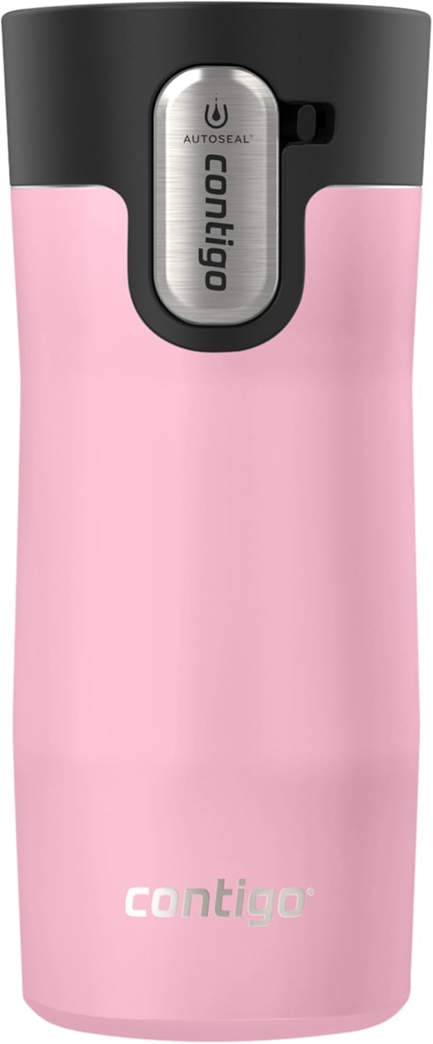Vacuum Insulated Stainless Steel Travel Mug with Spill-Proof Lid and Tea Bag Hook – Reusable Coffee and Tea Cup, 12 oz, Keeps Drinks Hot up to 8 Hours, Strawberry Cream - PuriLite