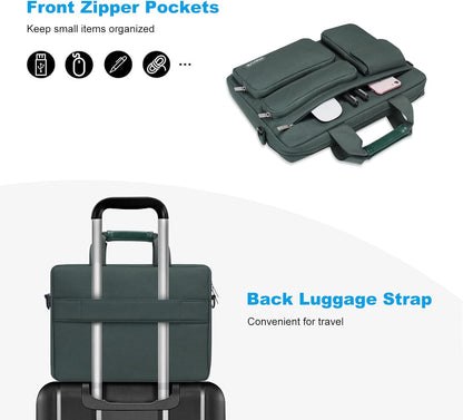 MOSISO Laptop Bag 13.3 inch, 13-13.3 inch Computer Shoulder Bag Compatible with MacBook Air/Pro 13/Pro 14, HP Dell ASUS Notebook &2 Raised&1 Flapover&1 Horizontal Pocket&Handle&Belt, Black