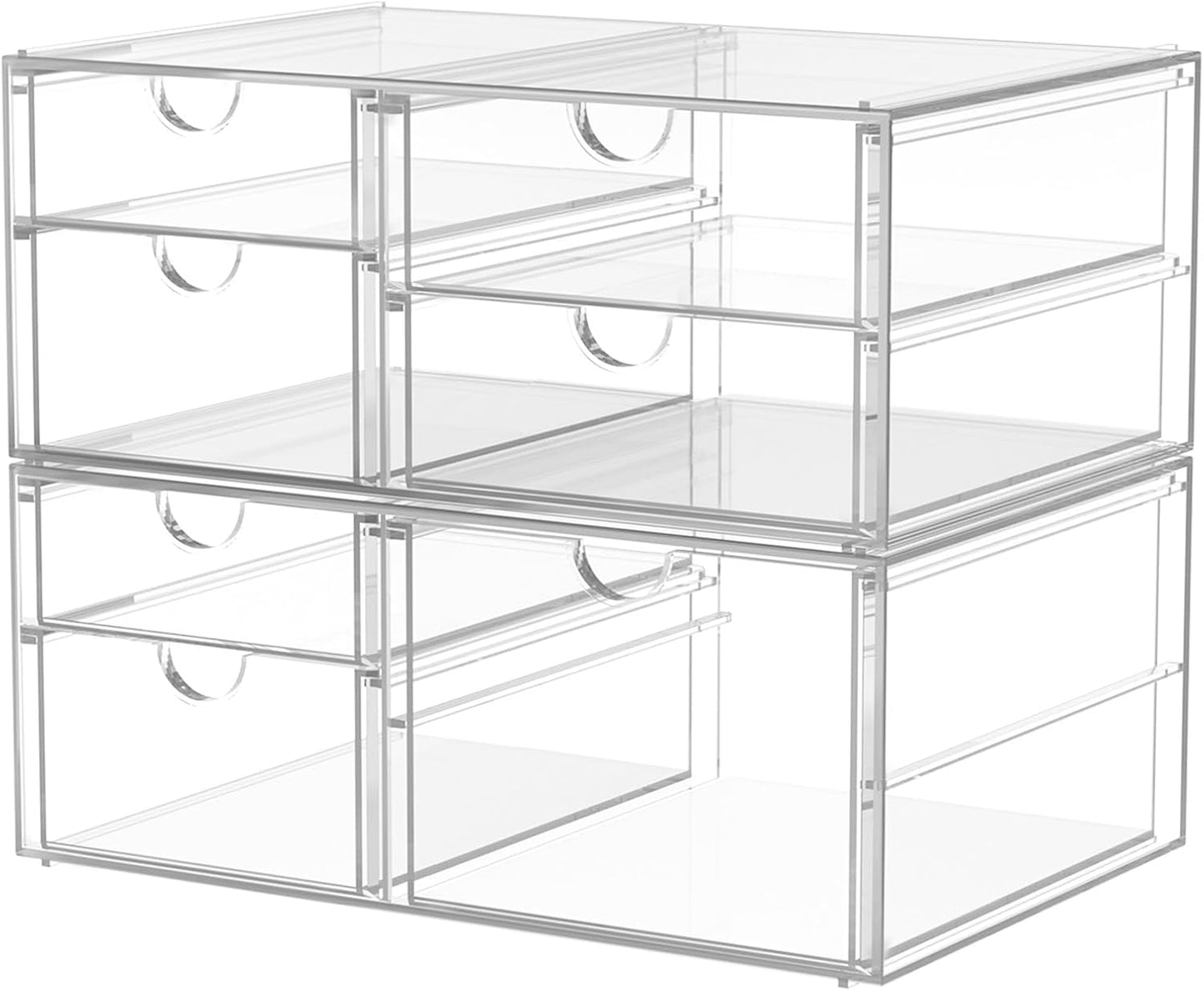 2 Pack Desk Organizers, Makeup Organizer Storage With 7 Drawers, Desktop Office Supplies, Clear Desk Accessories, Dustproof Drawer Organizer and Storage for Make Up, Jewelry, Pen, Desktop Stationary
