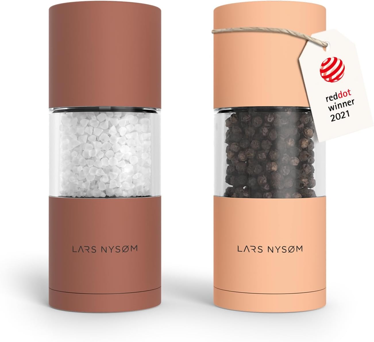 LARS NYSØM Salt and Pepper Grinder Set I Salt and Pepper Mills with Adjustable Ceramic Grinder 2 Pieces I Manual Design Spice Mill Set (Carbon Black)