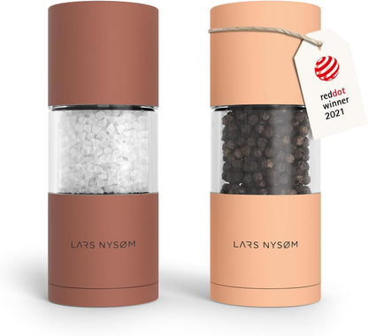 LARS NYSØM Salt and Pepper Grinder Set I Salt and Pepper Mills with Adjustable Ceramic Grinder 2 Pieces I Manual Design Spice Mill Set (Carbon Black)