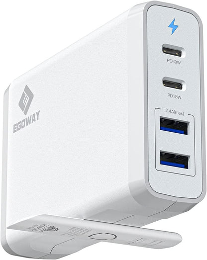 4-Port USB Charger, EGOWAY 90W Wall Charger, 60W & 18W Dual USB C Wall Charger and Dual USB A Ports 12W, Multi USB C Charger for MacBook, Phone and More