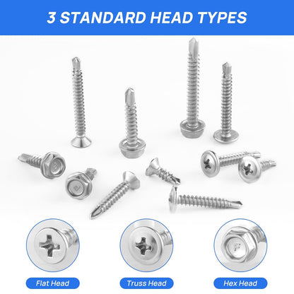 Besitu 400PCS Self Tapping Screws, 410 Stainless Steel Self Drilling Screws #8#10 Black Oxide Sheet Metal Screws, Length 1/2" to 1-1/4'', Truss Head Wood Screws Assortment for Metal, Plastic and RV