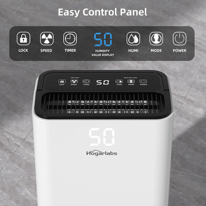 HOGARLABS 32 Pints Home Dehumidifier for Basement Continuous Dehumidify, Intelligent Humidity Control,Smart Dehumidifier with Drain Hose for Liveroom, Bedroom & Bathroom.