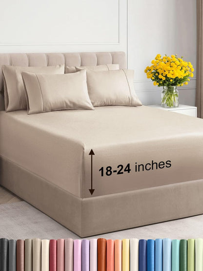 Extra Deep Queen Sheet Set - 6 Piece Breathable & Cooling Sheets - Hotel Luxury Bed Sheets Set - Easy & Secure Fit - Soft, Wrinkle Free & Comfy Sheets Set - White Sheet Set w/Extra Deep Pockets