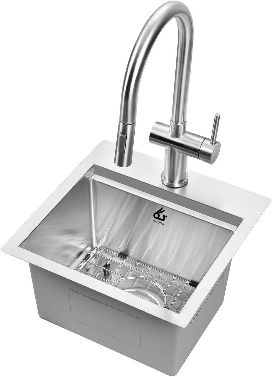 Yutong 16" x 20" Top-Mount/Drop in SS304 Stainless Steel Kitchen Black Sink Single Bowl Without Grid