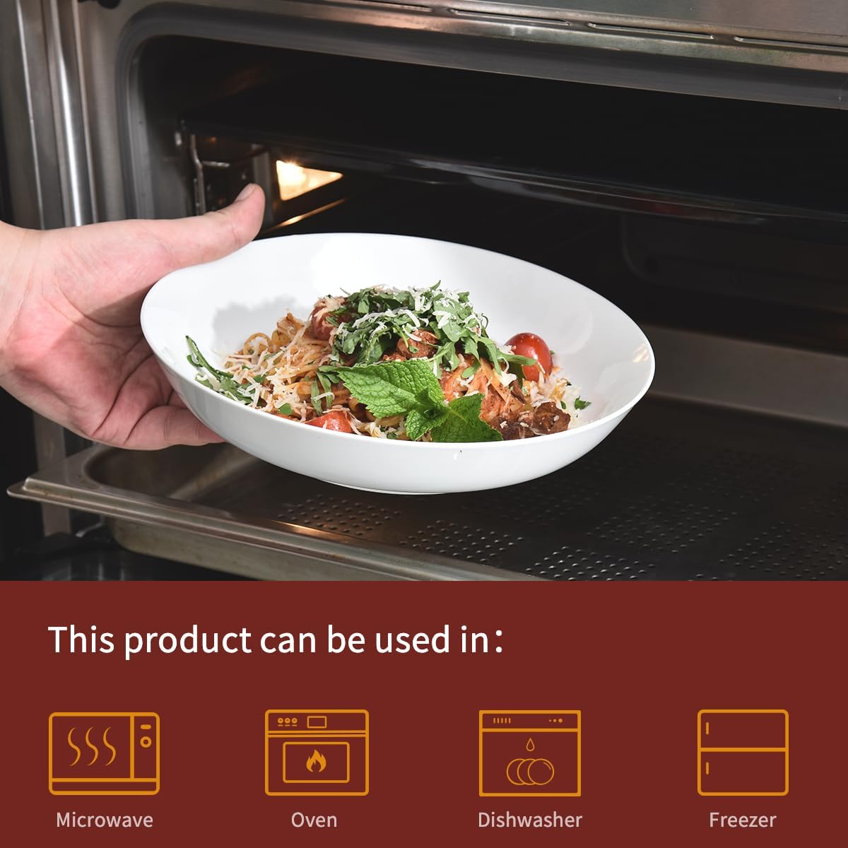 WishDeco White Pasta Bowls Set of 4, Porcelain Salad Bowls 37 oz / 1100 ml, Wide and Shallow Serving Bowl 9 Inch / 23 cm, Large Pasta Plates, Serving Dishes for Soup, Dinner, Microwave Safe