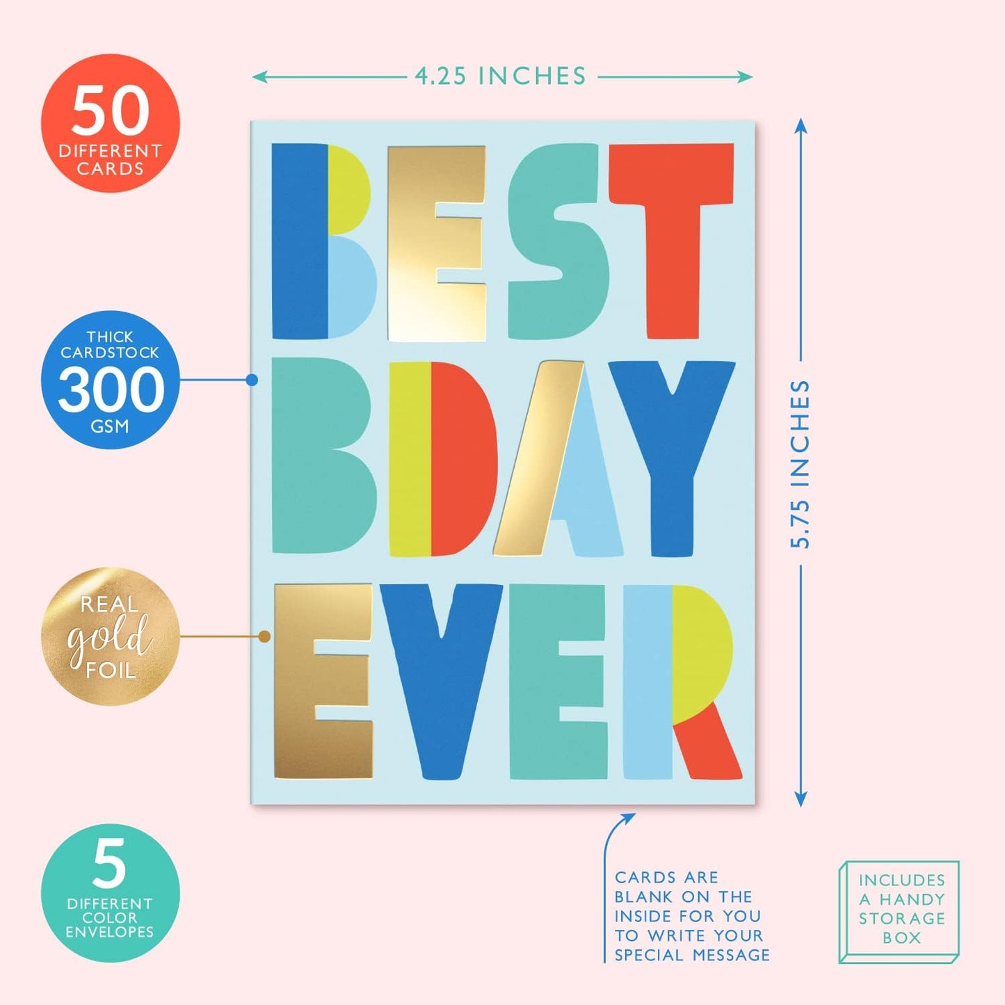 Sweetzer & Orange Happy Birthday Cards with Envelopes and Assortment Box – Variety Set of 50 Assorted Birthday Notes. Perfect Bulk Pack for Celebrations, Office, Friends, Family, and Special Occasions