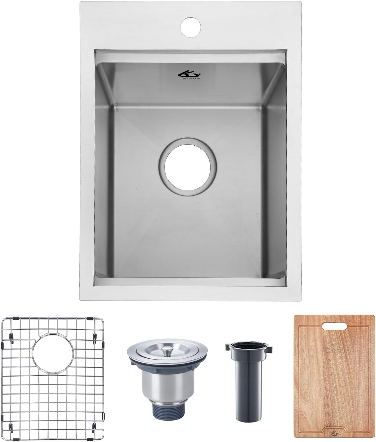 Yutong 16" x 20" Top-Mount/Drop in SS304 Stainless Steel Kitchen Black Sink Single Bowl Without Grid