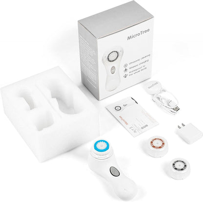 Facial Cleansing Brush, Electric Face Scrubber Exfoliator for Women Skin Care Deep Cleaning Exfoliating, Rechargeable Waterproof with 2 Sonic Vibration Speeds for Home & Travel(White)