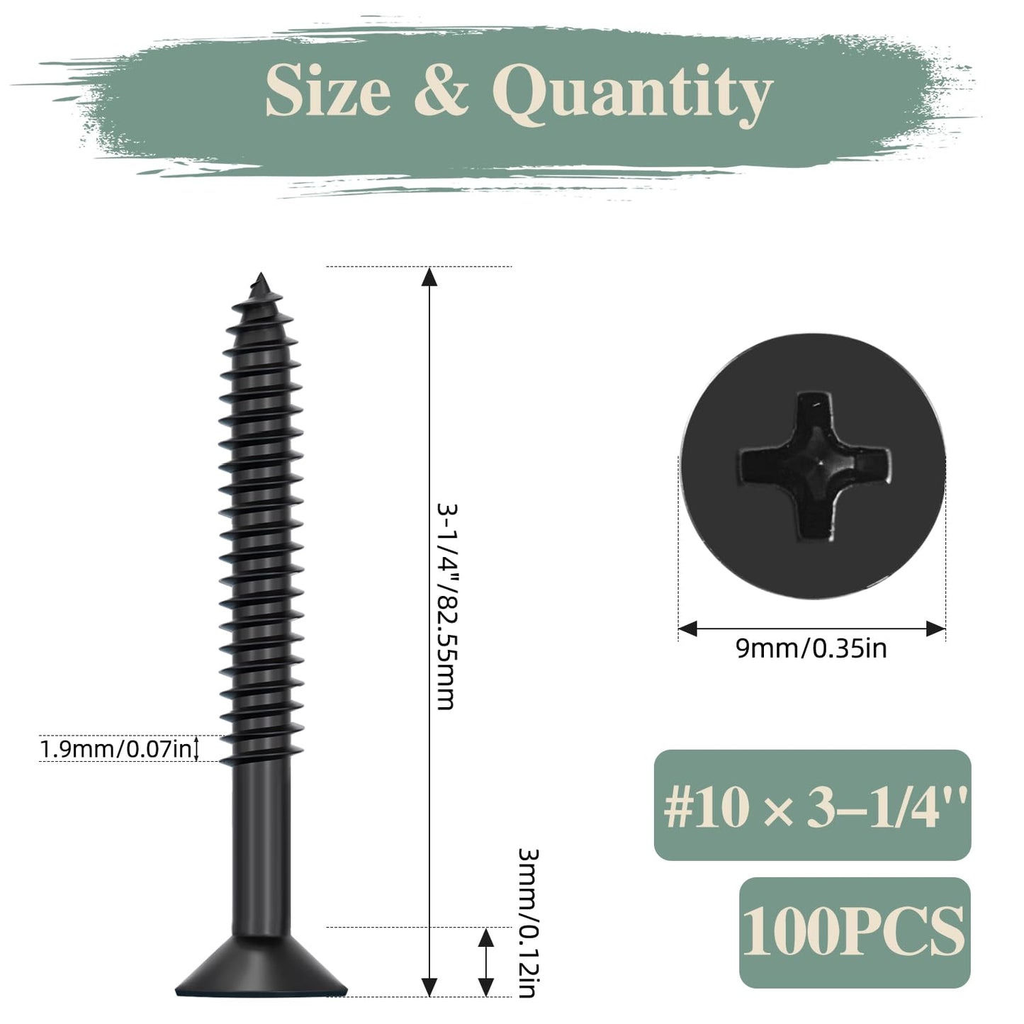 GOHODOMINO #4 x 1/2" Wood Screw 100Pcs, Stainless Steel 304 (18-8) Screws Flat Head Phillips Fast Self Tapping Drywall Screws Black Oxide